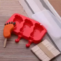 冰淇淋冻冰块冰棍冰棒冰糕雪糕模具硅胶冰格制作家用全套diy模型N7|3连脚丫款(带盖+50根雪糕棍)