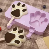 冰淇淋冻冰块冰棍冰棒冰糕雪糕模具硅胶冰格制作家用全套diy模型N7|2连熊掌款(带盖+50根雪糕棍)