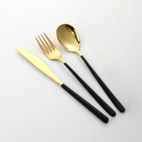 304不锈钢刀叉套装 西餐餐具 全套牛排刀叉ins风家用西餐具刀叉勺|黑金刀叉勺
