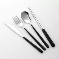 304不锈钢刀叉套装 西餐餐具 全套牛排刀叉ins风家用西餐具刀叉勺|黑银刀叉勺筷子