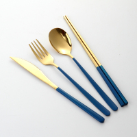 304不锈钢刀叉套装 西餐餐具 全套牛排刀叉ins风家用西餐具刀叉勺|蓝金刀叉勺筷子