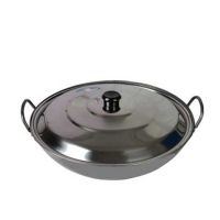 双耳铁锅不锈钢大锅饭店炒锅圆底加厚不粘锅印锅无涂层熟铁炒菜锅Q2|加厚双耳铁锅+不锈钢盖 直径55cm
