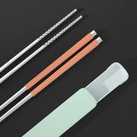 筷子收纳盒家用档防霉304不锈钢筷子单人装 一双防滑便携餐具筷B2|橙色