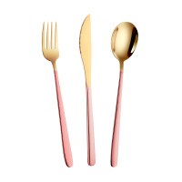 刀叉勺三件套304不锈钢西餐餐具牛排盘子套装刀叉两件套家用ins风|粉金三件套(刀+叉+勺)