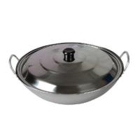 双耳铁锅不锈钢大锅饭店炒锅老式手工圆底加厚印锅无涂层熟铁炒锅|不锈钢双耳锅带盖 40cm