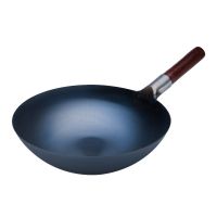 传统手工铁锅家用老式炒菜锅无涂层炒锅圆底不粘锅燃气灶煤气适用J8|单锅(送铲子) 38CM有耳[5-7人用]