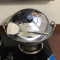 加厚不锈钢炒锅无涂层不生锈双耳单柄炒菜锅燃气炉家用锅具Z5|炒锅+锅铲+盖子 55cm