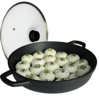 商用大号不粘锅煎锅无烟锅炒锅平底锅生煎锅煎包锅加厚电磁炉有盖S8|【40CM】煤气灶电磁炉