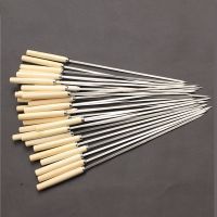 不锈钢木柄扁签 户外烧烤针羊肉串钢签铁签配件用品C8|带木柄款[扁签100只+穿肉器]