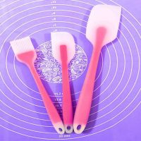 硅胶刮刀铲子三件套雪花酥烘焙工具奶油铲刀蛋糕抹刀搅拌刀套装做|玫瑰红半透三件套