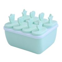 diy雪糕模具自制冰淇淋冰棒冰块冰糕冰棍棒冰冰格模具家用制冰盒M2|方形绿色8格