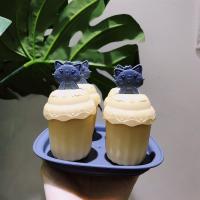 diy冰格冰激凌模具雪糕模具家用可爱冰盒冰块模具塑料制品J6|蓝色猫咪4组