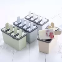 雪糕模具儿童冰淇淋模具盒子家用冰棍冰棒自制冰块冰糕冰激凌冰格K7|四格冰棍盒4套装[白+米+蓝+绿]