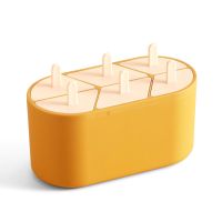 做冰淇淋雪糕模具网红自制作冰棒模具diy冰糕家用儿童冰格冰棍盒C9|6格装黄色 配蓝色榨汁杯