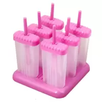 家用冰棒盒冰棍制作模具冰淇淋冰格创意冰块模具雪糕冰激凌制冰盒|长方形6个---红色