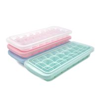 冰格制做冰块模具硅胶带盖冻冰块盒家用商用装冰箱制冰器雪糕模具|绿+少女粉 24格