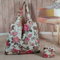 新款折叠买菜便携市防水印花日系手提袋单肩妈咪包J1|米白玫瑰花 中号偏大