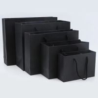 牛皮纸手提袋纸袋定制服装店手提袋印刷档定做O8|黑卡纸(黑)10个 [竖款]31宽23侧12cm