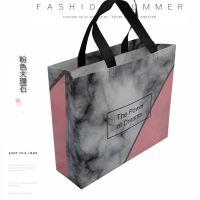 新款男女装袋子大号无纺布袋服装店手提袋鞋子袋子饰礼品A5|粉色大理石50个 小号宽32cm27cm侧10cm