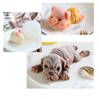 网红3d立体沙皮狗口水猪兔子慕斯布丁果冻冰淇凌蛋糕硅胶模具Q8|口水猪1+沙皮狗1+中号兔1
