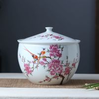 家用陶瓷米缸米桶带盖密封米酒腌肉缸猪油缸3斤5斤10斤20斤防潮虫Z2|水点桃花20斤