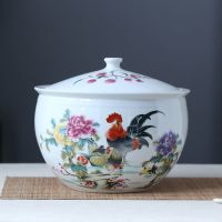 家用陶瓷米缸米桶带盖密封米酒腌肉缸猪油缸3斤5斤10斤20斤防潮虫Z2|金鸡报喜20斤