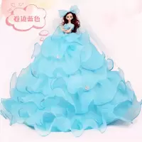 女孩玩具会说话的婚纱娃娃大礼盒爱莎公主洋娃娃女孩生日 无音乐可拆卸婚纱 白色卷边 含底座高40 有音乐可拆卸婚纱蓝色卷边