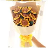 自制布艺太阳花向日葵花束手工制作成人不织布DIY材料包礼品 9朵太阳花含牛皮纸包装