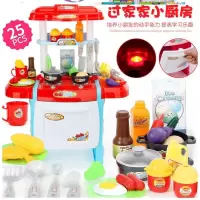 儿童魔幻厨房酒小女孩子办扮过家家烧饭煮菜玩具套装玩具套装。乐 64cm带声光(无出水)餐台蓝色(25件套)