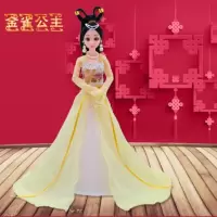 礼盒布料衣服古装古典娃娃汉服娃娃芭比人偶古古风公主美女套装 黄色金雀公主 12关节娃娃+8大礼品