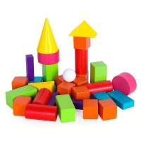 幼儿园木头教具积木正方形块儿童数学玩具小方块正方体立方体 彩色小颗粒32颗形状大全收纳袋+图纸