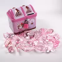 宝石塑料水晶公主孩子卡通钻石串珠玩具儿童小女力仿动物粉色亚克 粉色20颗+粉房子铁盒