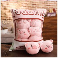 枕头里面有玩偶女心抱枕女一袋可爱公仔玩偶毛绒玩具娃娃生日 B79-布丁猪（内含8只） 40*50cm（礼袋贺卡留言备注）
