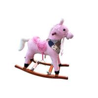 大人玩具摇马摇摆儿童两用可坐音乐大号木马可宝宝推车多功能木马 粉色万向轮底座