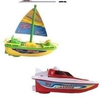 模型船轮船家用快艇宝宝水里的帆船玩具洗澡学生水池塑料下水 帆船+小快艇小快艇颜色随机 官方标配