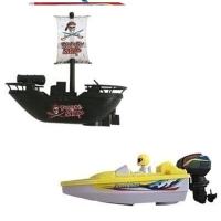 模型船轮船家用快艇宝宝水里的帆船玩具洗澡学生水池塑料下水 海盗船+黄色快艇 官方标配
