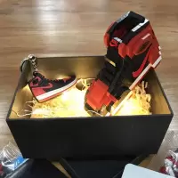 积木玩具aj1篮球鞋子黑红脚趾模型男朋友拼图小颗粒像素徐璐同款 黑红禁穿送彩盒拉菲草灯串钥匙扣