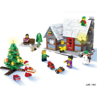 新款圣诞积木新年圣诞八音盒小火车拼装创意礼品儿童玩具 圣诞村庄