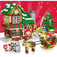 新款圣诞积木新年圣诞八音盒小火车拼装创意礼品儿童玩具 圣诞狸物