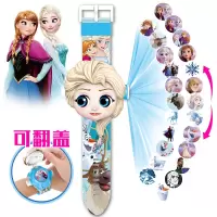 儿童变形金刚电子表大蜂玩具奥特曼复仇者蜘蛛侠绿巨人投影手表 艾莎公主手表[翻盖24图]