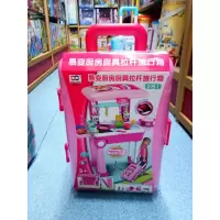 2020小伶厨房厨具2合1拉杆旅行箱变形烧饭过家家便携儿童玩具 粉红色厨房厨具拉杆旅行箱