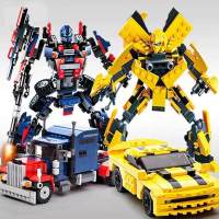 儿童军事拼装积木变形金刚10岁男孩子大蜂兼容legao机器人 擎天金刚+黄蜂金刚[送拆件器]