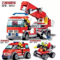积木城市烈火英雄消防员拼装汽车总局男孩子儿童玩具 救援C组3个消防员送拆件器