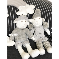 穿衣服的小羊摩登复古玩偶外贸针织玩偶戴帽灰色佛系布偶公仔情侣 灰色一对优惠价 穿衣服的小羊