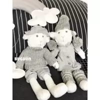 穿衣服的小羊摩登复古玩偶外贸针织玩偶戴帽灰色佛系布偶公仔情侣 灰色一对优惠价 穿衣服的小羊