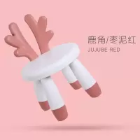 儿童积木桌小兔椅子多功能拼装宝宝凳子桌椅套装女孩男孩玩具 枣泥红[小鹿款凳子]