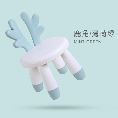 儿童积木桌小兔椅子多功能拼装宝宝凳子桌椅套装女孩男孩玩具 薄荷绿[小鹿款凳子]