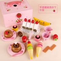2020热卖女孩新年宝宝仿真蛋糕幼儿园木质切切乐过家家小公主 手提魔磁混合（送茶壶无音乐）