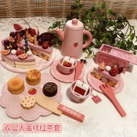 新年儿童生日女孩仿真音乐蛋糕木质切切乐宝宝过家家幼儿玩具 双层大蛋糕红茶套