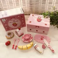 新年儿童生日女孩仿真音乐蛋糕木质切切乐宝宝过家家幼儿玩具 木盒小蛋糕组合